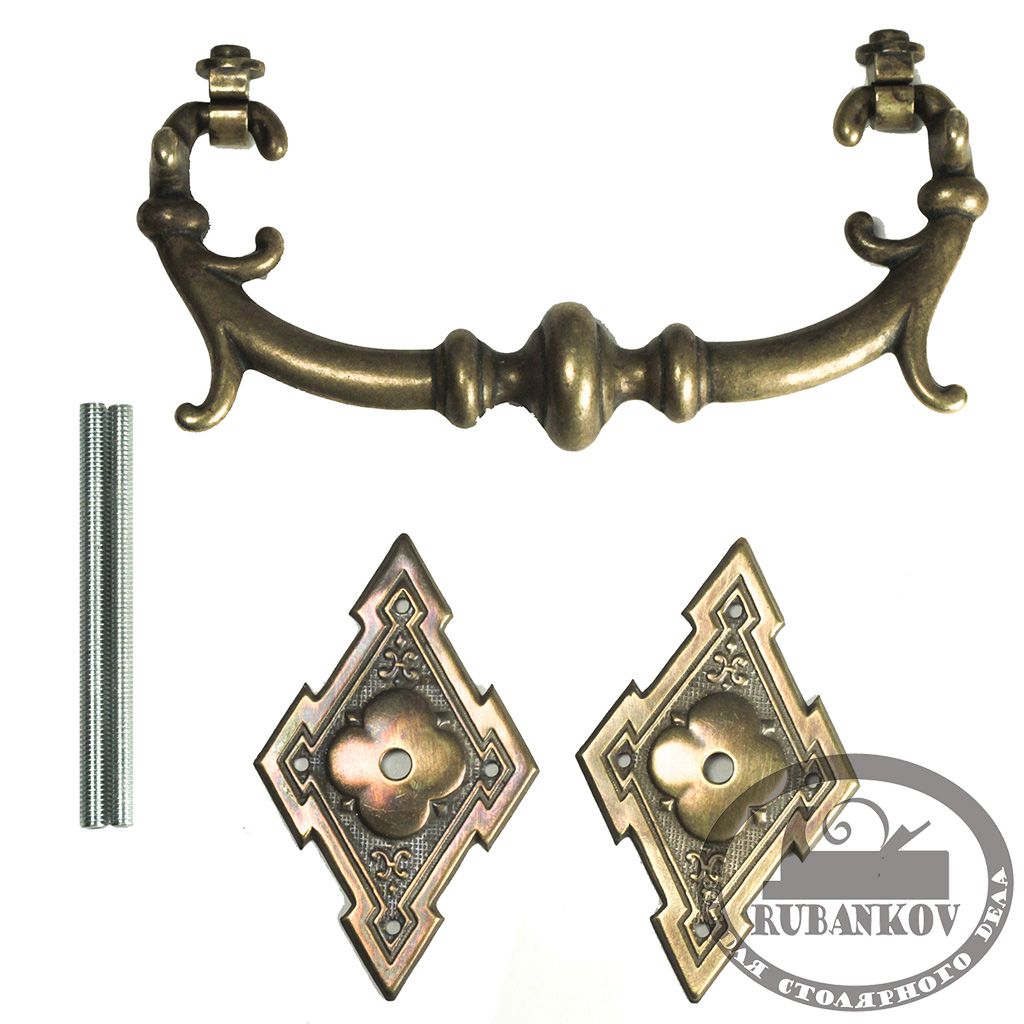 Ручка-скоба, *17th Century English*,латунь пат., винт М4 Ручка-скоба, *17th Century English*,латунь пат., винт М4