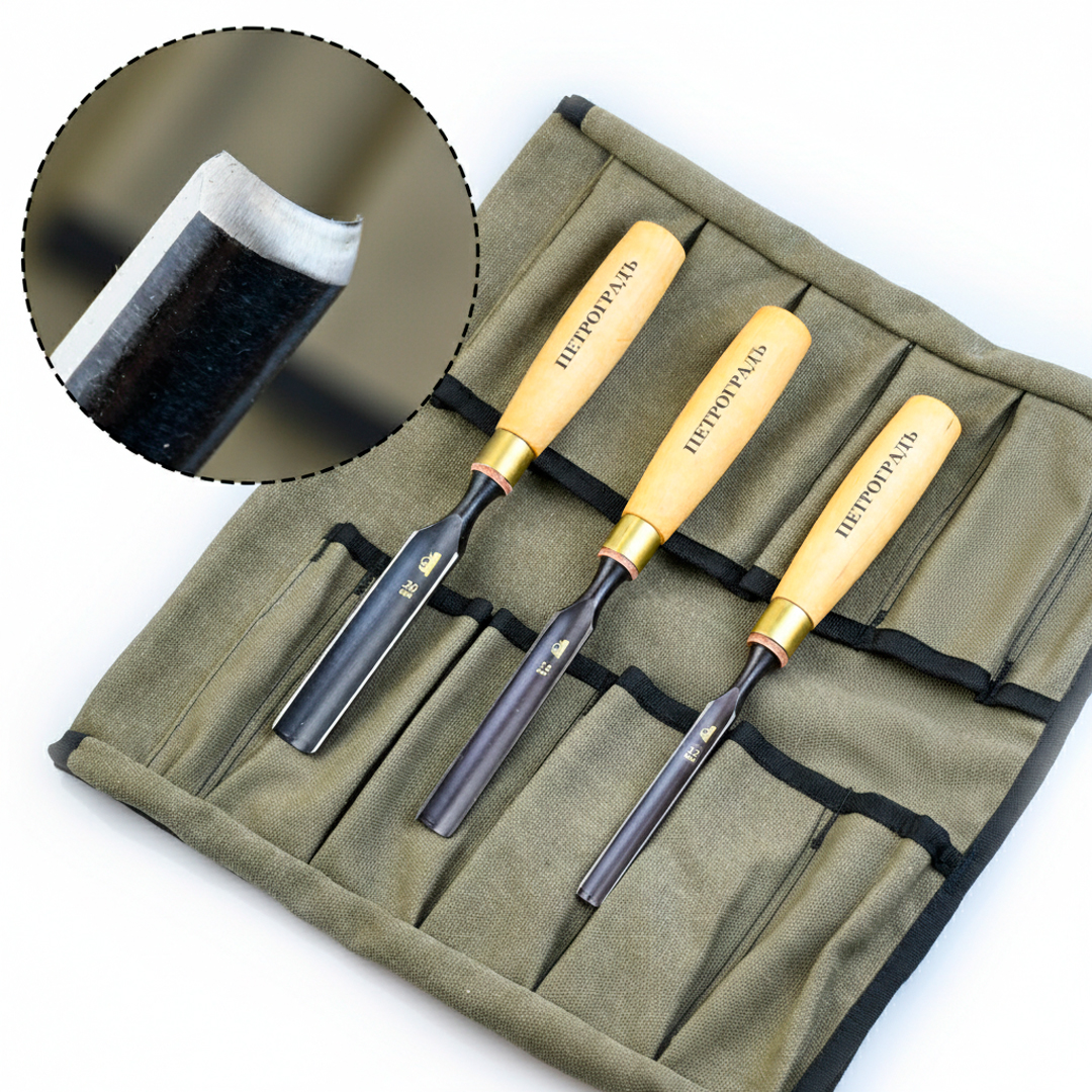 Набор полукруглых столярных стамесок ПЕТРОГРАДЪ, серия Кама Набор полукруглых столярных стамесок ПЕТРОГРАДЪ, серия Кама