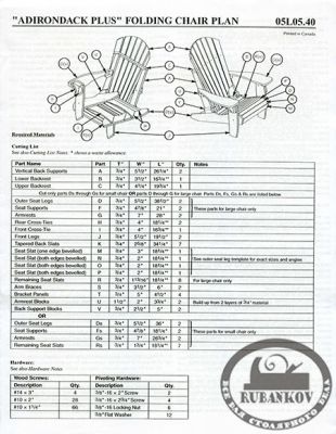 План кресла veritas adirondack plus